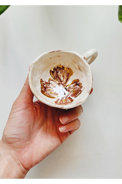 WEBBMODA Handmade Vintage Brown Flower Cup