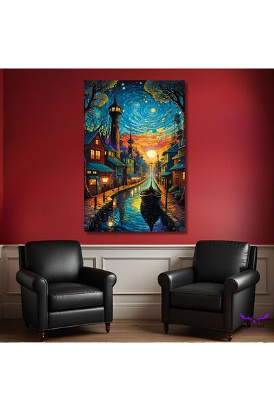 abartart Tekli Dikey Kanvas Modern Duvar Tablosu Van Gogh Tarzı Yıldızlı Gece