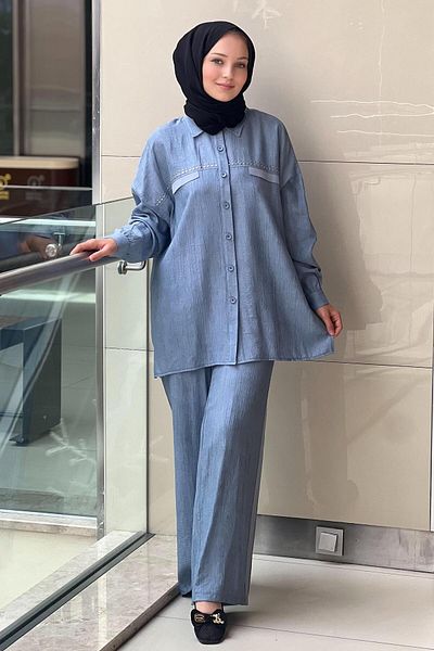 Mahal Crochet Knitwear Striped Tunic Trousers Set