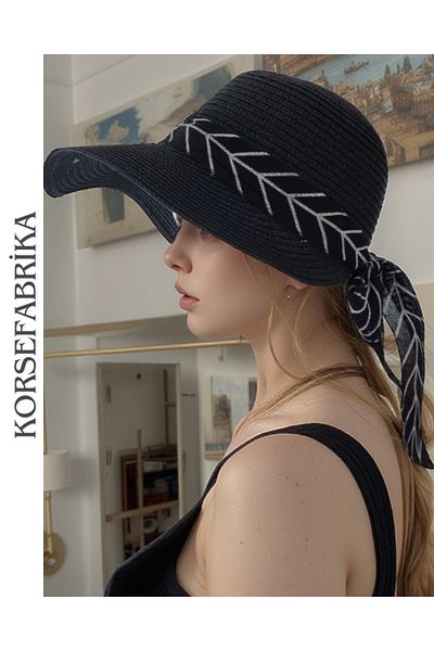 korsefabrika trend mood store Stylish and Functional Straw Beach and Casual Hat with Wide Brim Sun Visor
