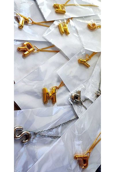 BaharEli Balloon Model "G" Letter Steel Necklace / 3D