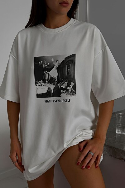 Le Touche Γυναικείο μπλουζάκι με στάμπα 100% βαμβακερό μεγάλο λαιμόκοψη