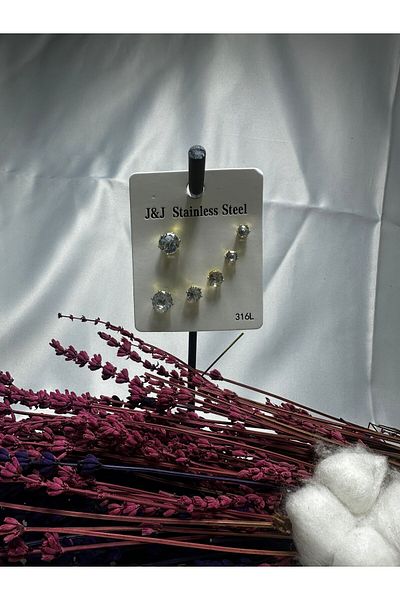 Mutenaura Stainless Steel Solitaire Earrings Set of 6