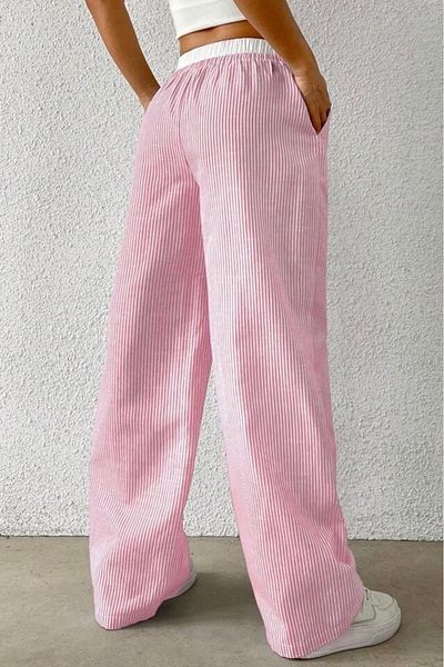 Baby xclub White Striped High Waist Relaxed Fit Trousers