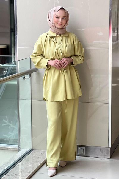 Ghisa Beli Gathered Shoulder Cover Shirt Pants Set