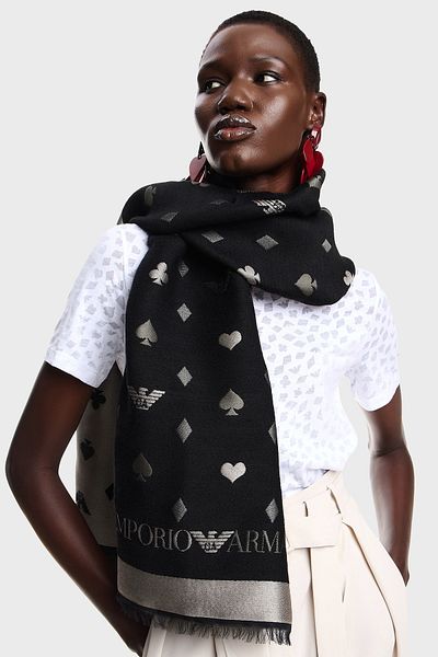 Emporio Armani With Logo 180 X 60 cm Double Sided Shawl Wrap Ew003170 Af20049 Fc011