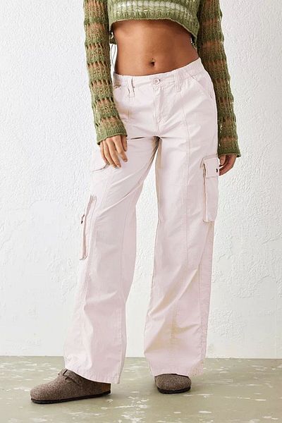 september island Pale Pink Color Y2K Cargo Pocket Parachute Cargo Pants
