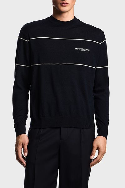 Emporio Armani Wool Stripe Detail Regular Fit Crew Neck Sweater Men's Sweatshirt Em002796 Af14199 Mb17