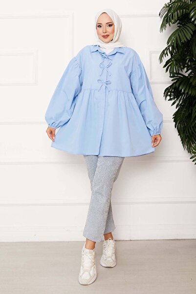 MODA Cămașă cu mâneci cu balon și detaliu cu șireturi