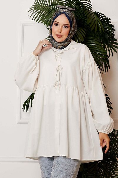 MODA Balloon Sleeve Bow Tie Detail Shirt