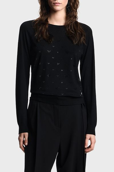 Emporio Armani Wool Regular Fit Crew Neck Sweater with Stone Logo Sweaters Ew001263 Af19176 Fc012