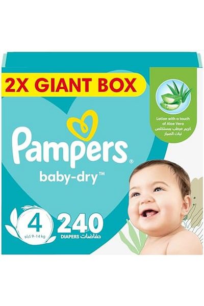 Pampers Baby Dry Taped Diapers with Aloe Vera Lotion, up to 100% Leakage Protection, Size 4, 9-14kg