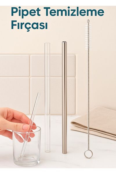 BRE HOME Straw and Detail Cleaning Brush – Glass & Metal Straw Compatible, Bendable Stainless Steel Spiral Brush