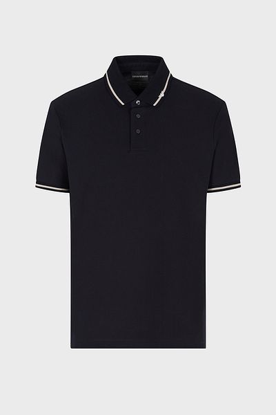 Emporio Armani Stripe Detailed Cotton Regular Fit Buttoned Polo Neck t Shirt Men's Polo Neck t Shirt E