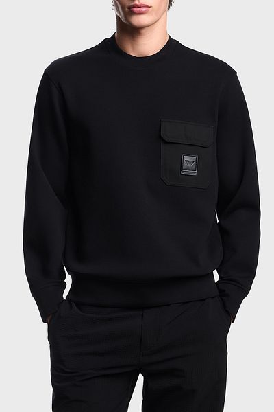 Emporio Armani Stretch Cotton Regular Fit Single Pocket Crew Neck Sweat Men's Sweat Em002925 Af10013