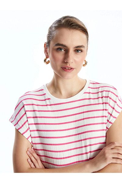 LC Waikiki Lcwaikiki Classic Pink Crew Neck Striped Women's T-Shirt