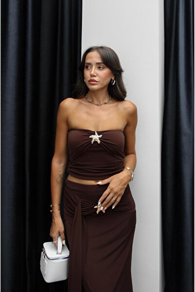 Havoş Brown Starfish Blouse Skirt Set