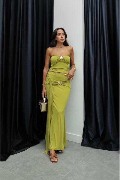 Havoş Oil Green Starfish Blouse Skirt Set