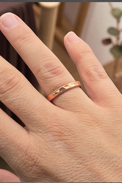 NBS Beautiful Naturel Stones خاتم نحاسي للجنسين قابل للتعديل مصنوع يدويًا بجودة حقيقية (مقاس نسائي S) (مقاس رجالي M)