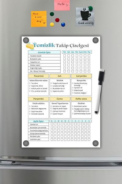 Metranya Cleaning Checklist for Home, Daily Cleaning Planner, Fridge Magnet Memo Board