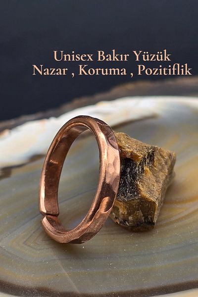 NBS Beautiful Naturel Stones خاتم نحاسي للجنسين قابل للتعديل مصنوع يدويًا بجودة حقيقية (مقاس نسائي S) (مقاس رجالي M)