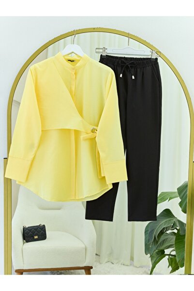 Modamorfo Side Tie Buttoned Tunic - Light Yellow