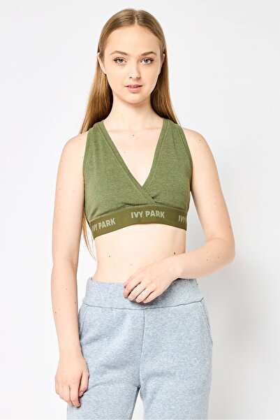 Ivy Park حمالة صدر رياضية غير مبطنة بشعار العلامة التجارية للنساء، زيتوني