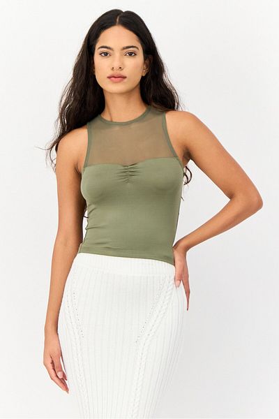 Don't Call Me Jennyfer Women Crew Neck Sleeveless Textured Tank Top, Dark Olive