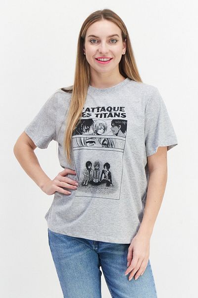 Don't Call Me Jennyfer L attaque Des Titans x DCMJ Women Crew Neck Short Sleeves Graphic Print T-Shirt, Grey