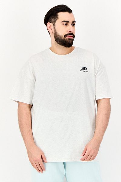 New Balance Men Tall Fit Brand Logo Round Neck T-Shirt, Grey