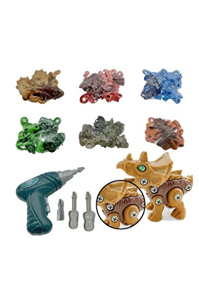 Yelajoy 6pcs Dinosaur Toy for Kids 3+,Birthday Gifts Dino Toys Construction Building Toy with Electric Drill