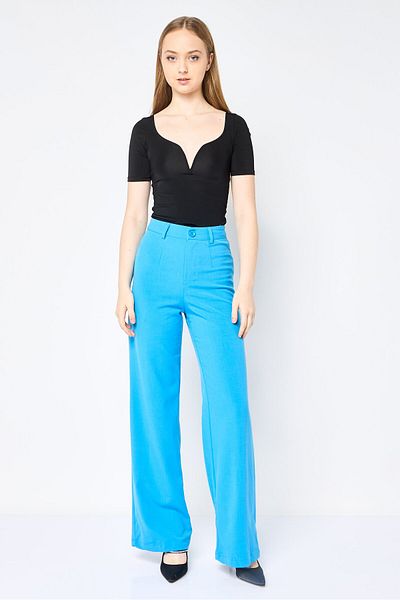 Don't Call Me Jennyfer Women Regular Fit Solid Wide Leg Pants, Blue