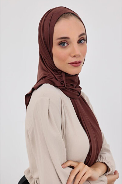 HIJAB VIP حجاب كويتي قطني دبل سترتش - بني