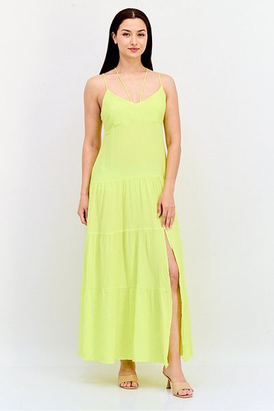 Koton Women Ruched Maxi Dress, Neon Yellow