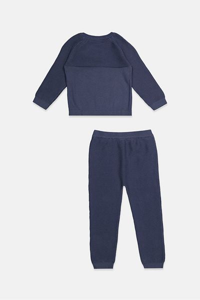 Tchibo Toddlers Boy 2 Pcs Crew Neck Long Sleeve Knitted Sweatshirt With Pants Set, Navy