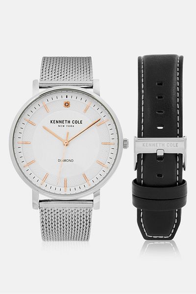 Kenneth Cole Men KCWGG2652561 Analog Interchangeable Strap Watch 43 mm, Silver