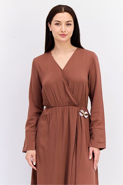 Koton Women Textured Midi Dress, Brown