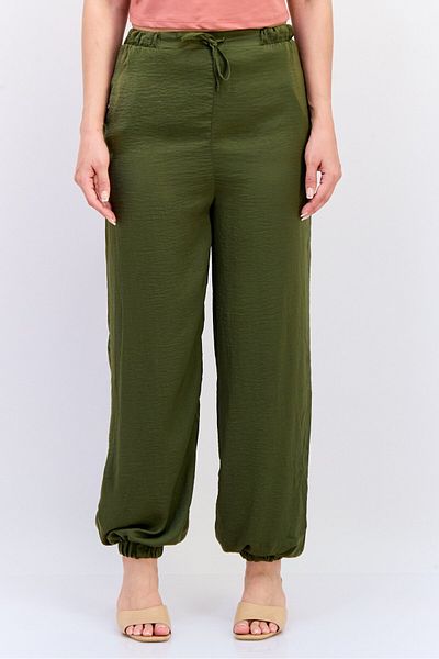 Koton Women Regular Fit Solid Straight Leg Pants, Olive