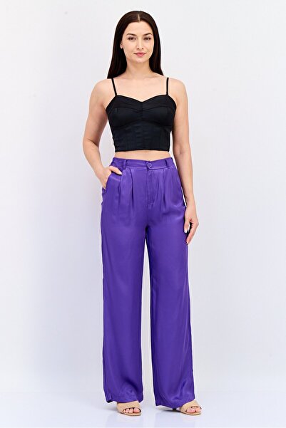 DeFacto Women Regular Fit Solid Wide Leg Pants, Purple