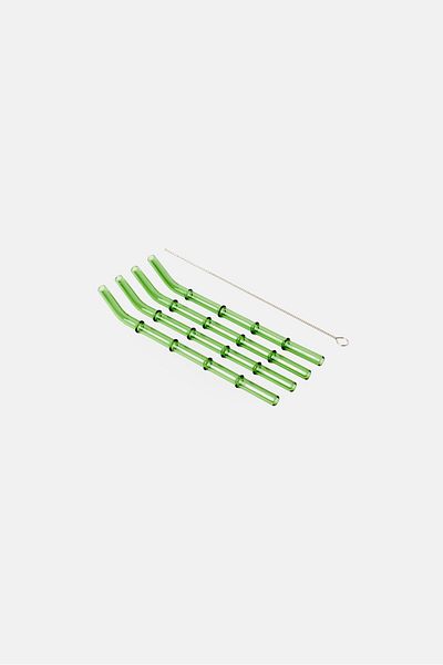 NANETTE LEPORE 4 Piece Bamboo Shaped Straw Set With Brush, Green