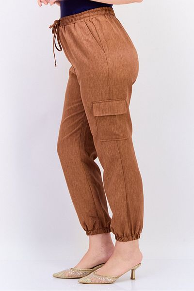 Koton Women Regular Fit Textured Cargo Pants, Brown