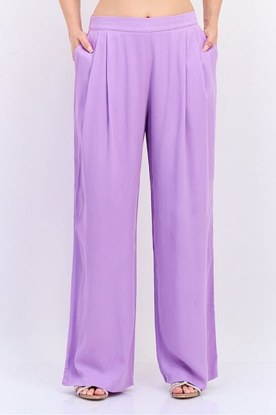 Koton Women Regular Fit Wide Leg Solid Pants, Purple
