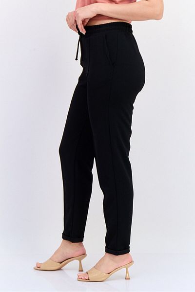Koton Women Regular Fit Plain Straight Leg Pants, Black