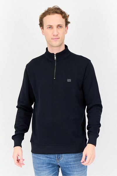 883 Police Men High Neck Brand Logo Long Sleeve Sweatshirt, Navy