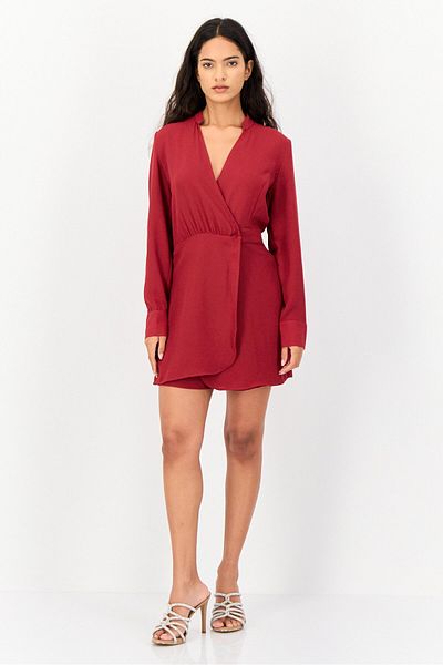 Koton Women Solid Long Sleeves Playsuit, Red