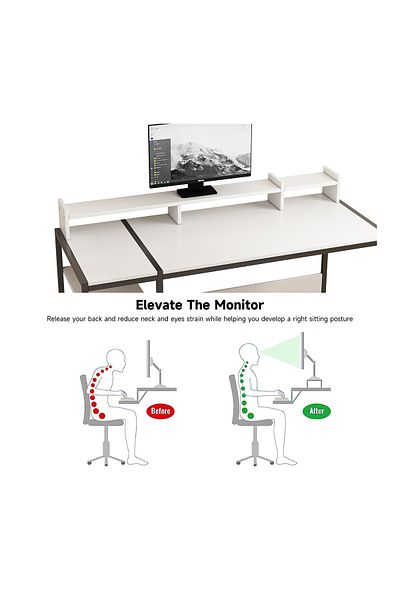Sheinhome Computer Desk with Monitor Stand,Gaming Table with Storage Shelves,Modern Study Desks