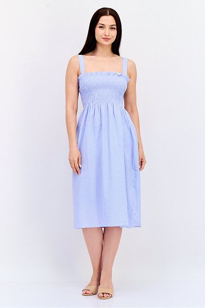 Koton Women Gingham Square Neckline Sleeveless Midi Dress, Multicolor