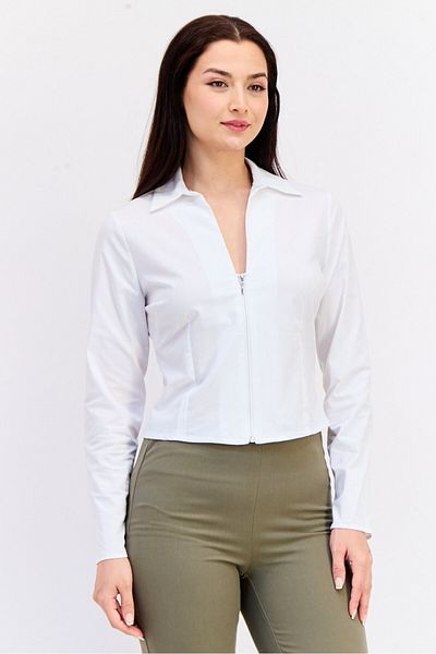 Koton Women Spread Collar Long Sleeves Solid Shirt, White