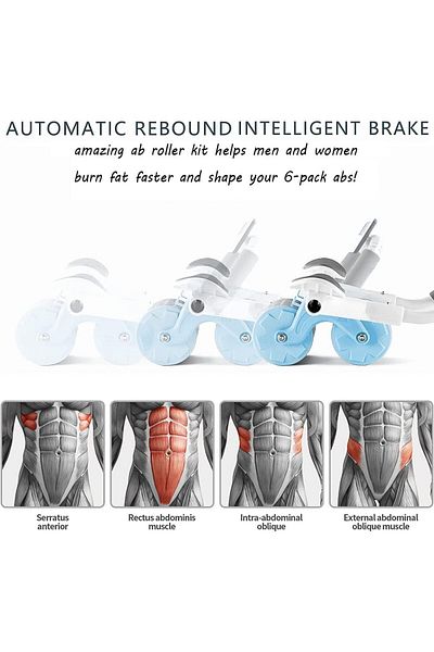 COOYA Abdominal Abs Wheel Exercise Roller, With Timer, Knee Mat, Automatic Rebound, for Home Use, Blue