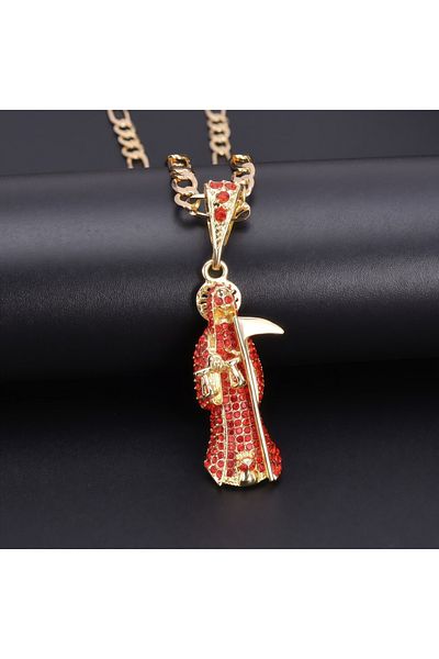 Choice Red Stylish Santa Muerte Pendant Necklace - Unique Religious Jewelry